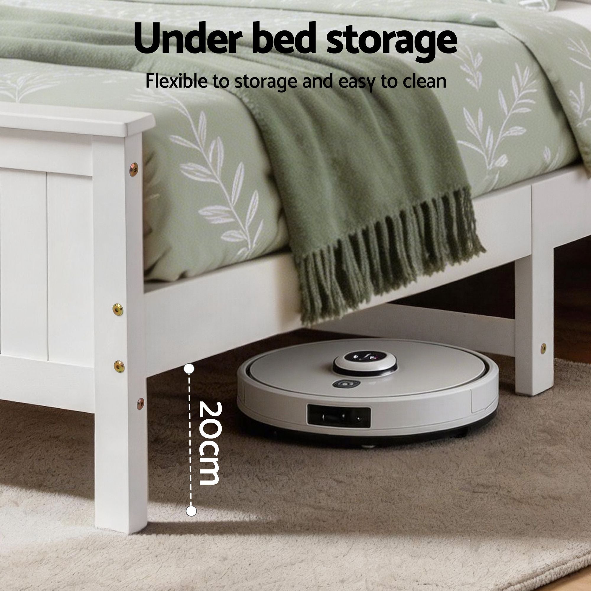 Queen Bed Frame with Storage Headboard and Footboard Wooden Bed Base White
