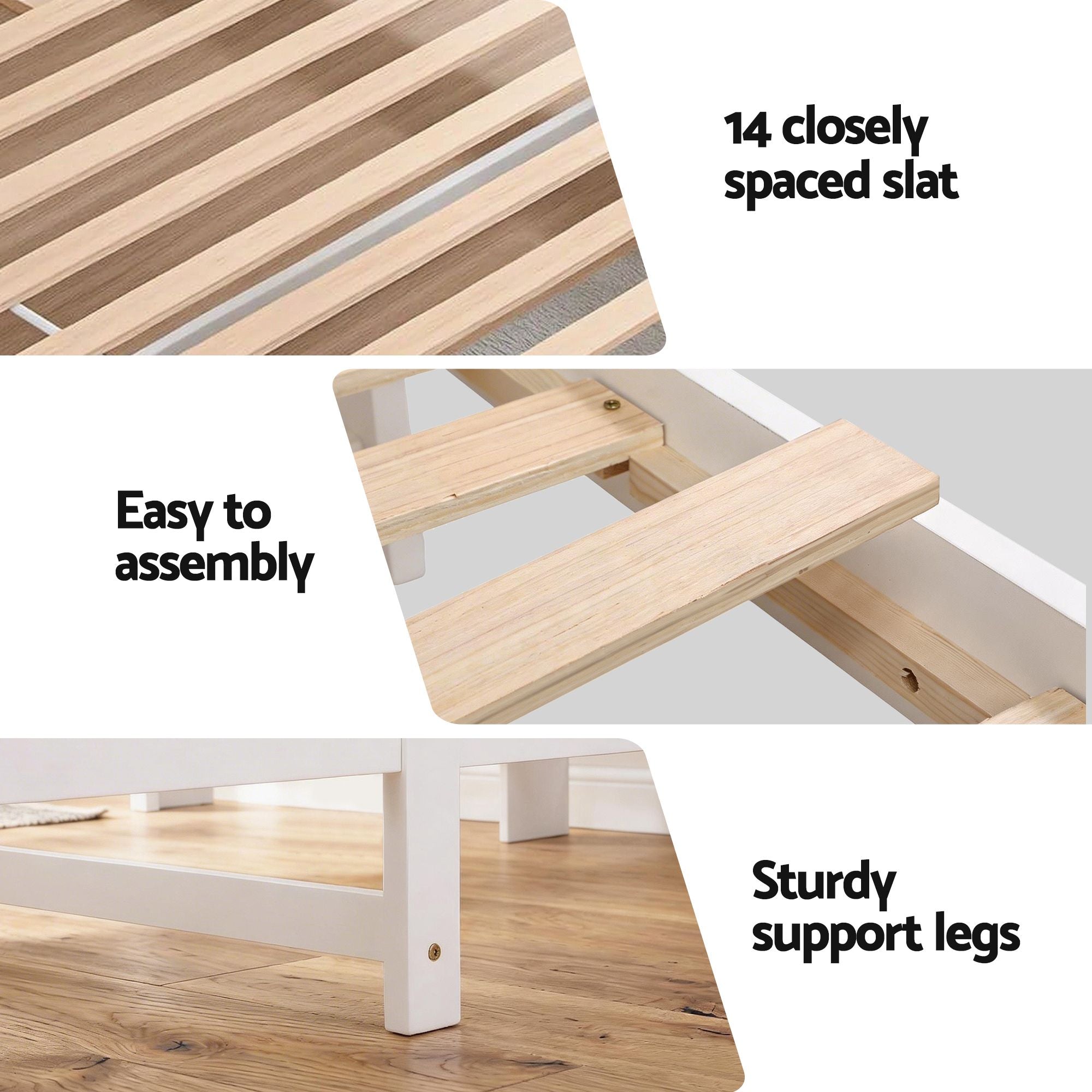 Single Bed Frame with Storage Headboard and Footboard Wooden Bed Base White