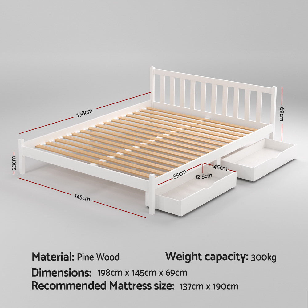 Somerleigh Double Bed Frame with Two Storage Drawers – White