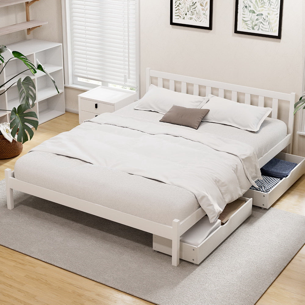 Somerleigh Double Bed Frame with Two Storage Drawers – White