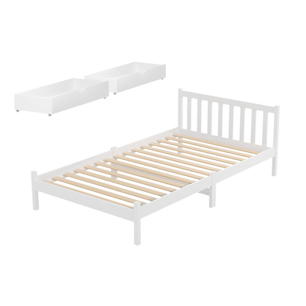 Somerleigh King Single Bed Frame with Two Storage Drawers – White