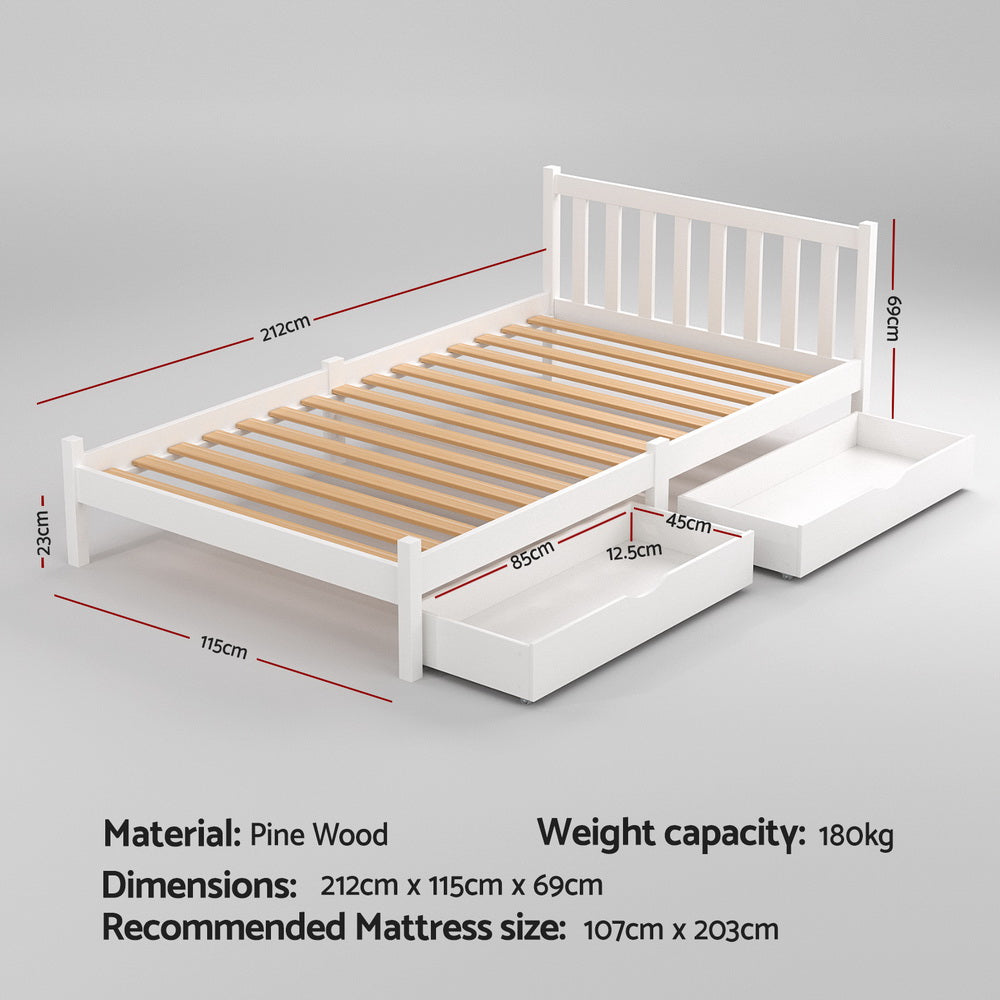 Somerleigh King Single Bed Frame with Two Storage Drawers – White