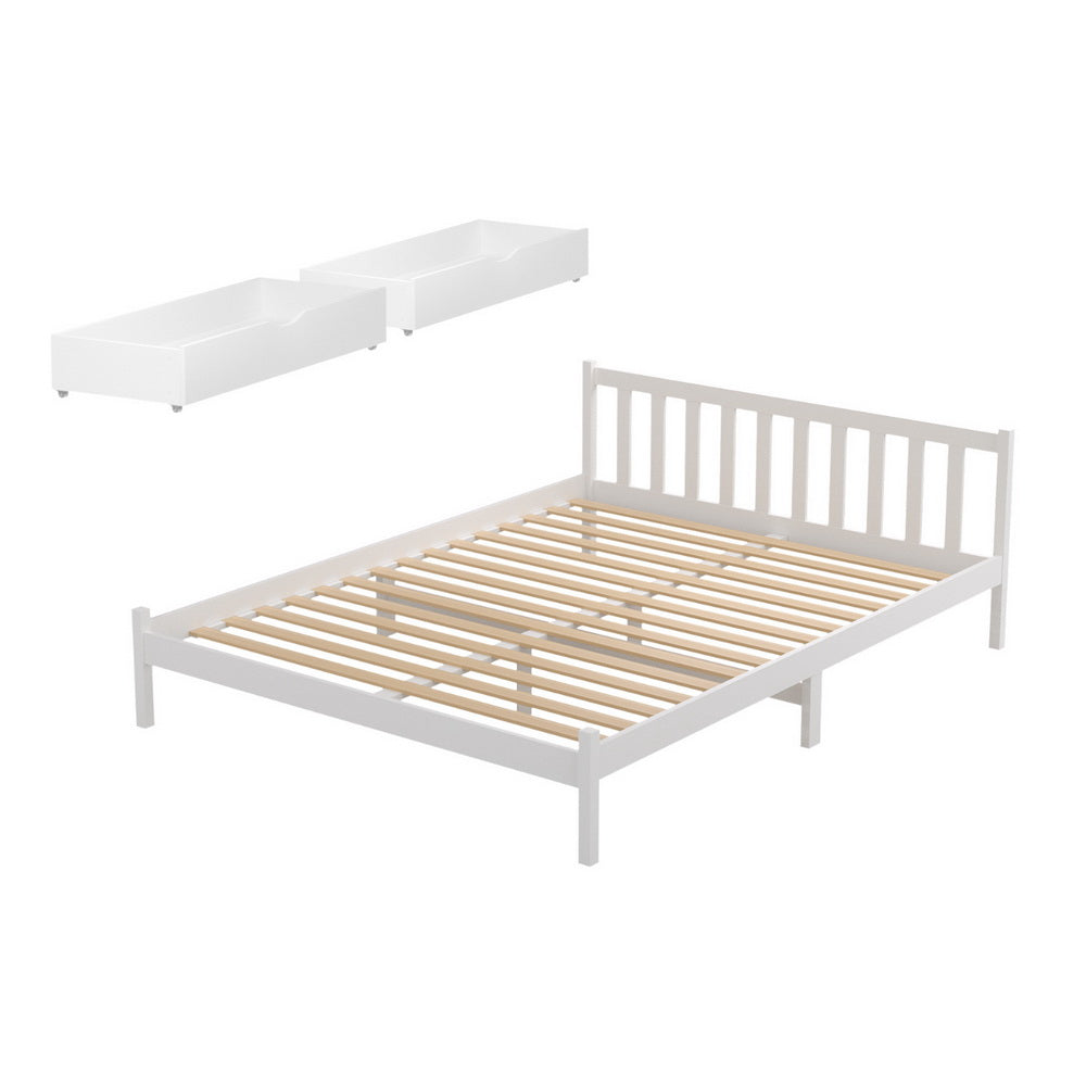Somerleigh Queen Bed Frame with Two Storage Drawers – White