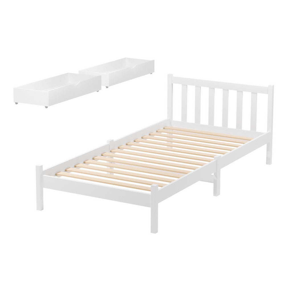 Single Package | Somerleigh Bed Frame with Storage Drawers White & Glay Bonnell Spring Mattress (Medium Firm)