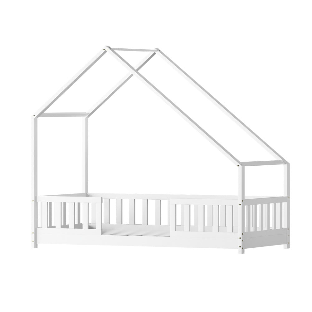 Pavo House Shaped Single Wooden Bed Frame White
