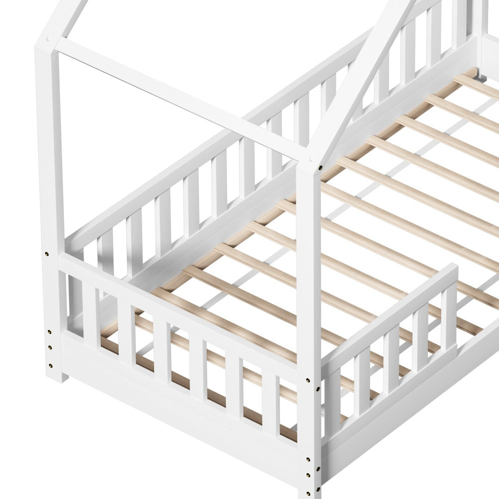 Pavo House Shaped Single Wooden Bed Frame White