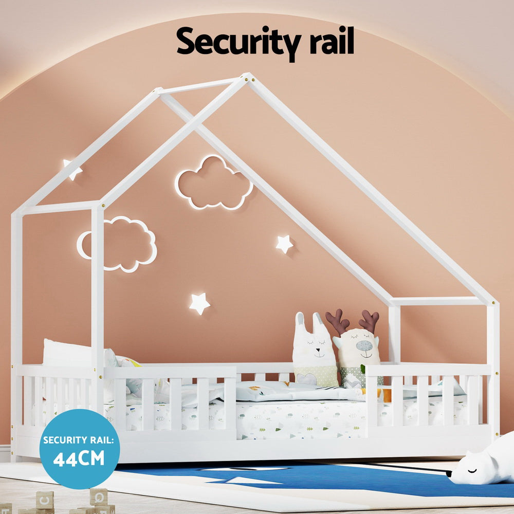 Pavo House Shaped Single Wooden Bed Frame White