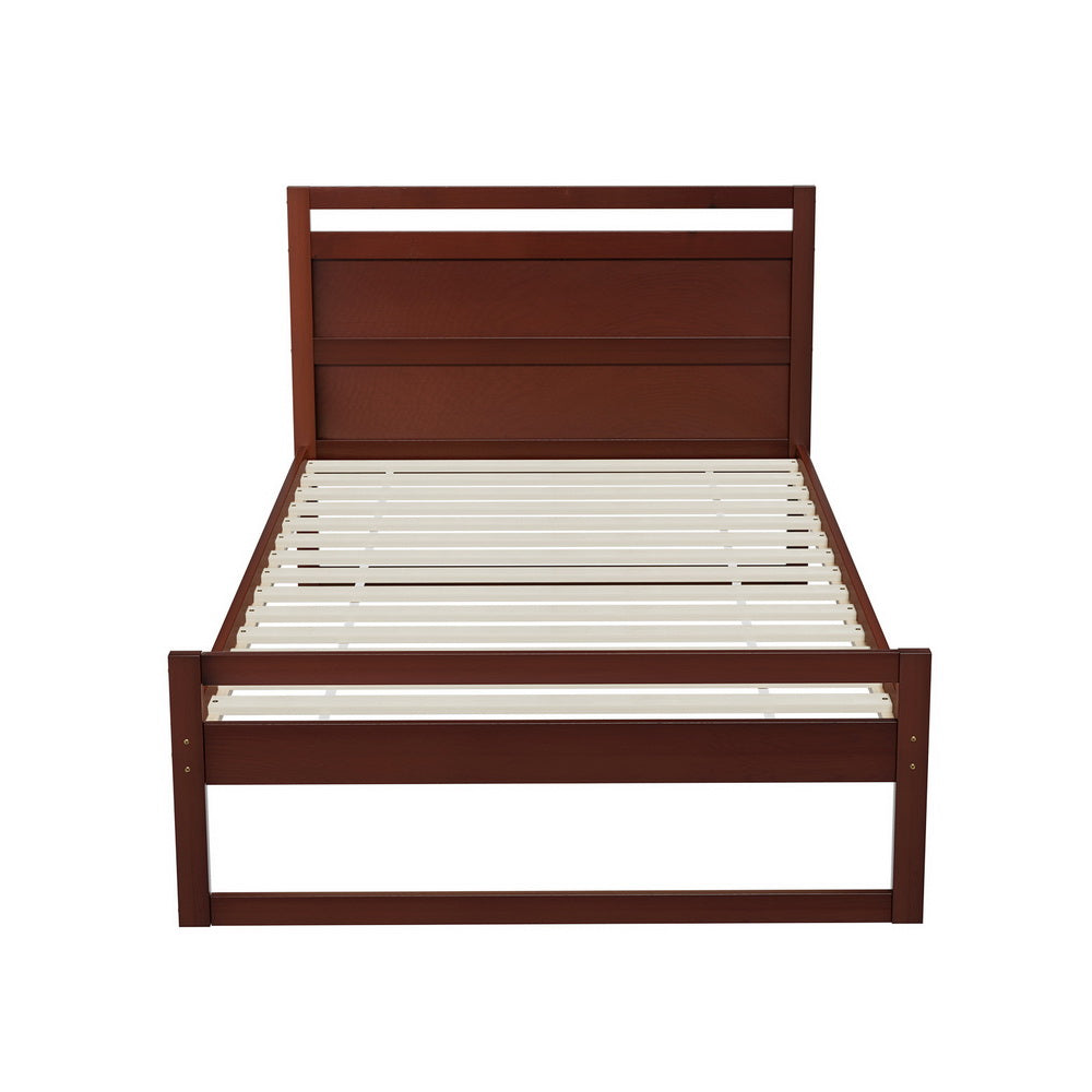 Witton King Single Wooden Bed Frame Walnut with slatted base and paneled headboard for bedroom furniture by Bedzy