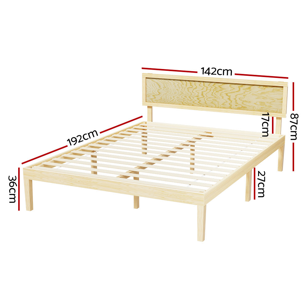 Yumi Solid Pinewood Double Bed Frame