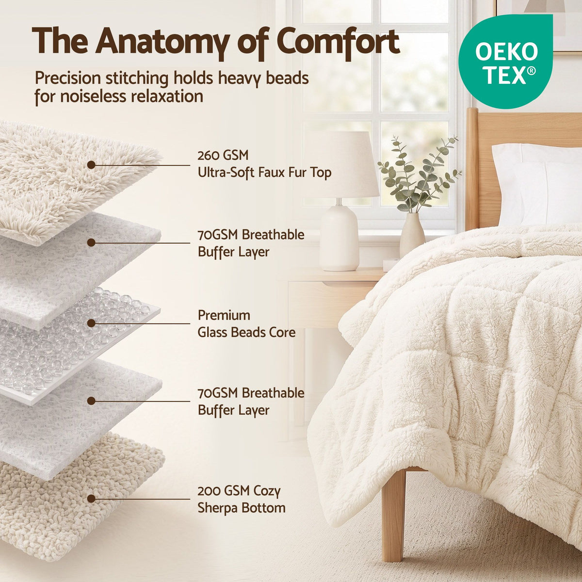 Faux Fur Weighted Blanket 11kg 152x203cm - Cream
