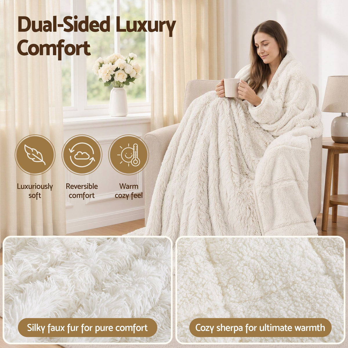 Faux Fur Weighted Blanket 11kg 152x203cm - Cream