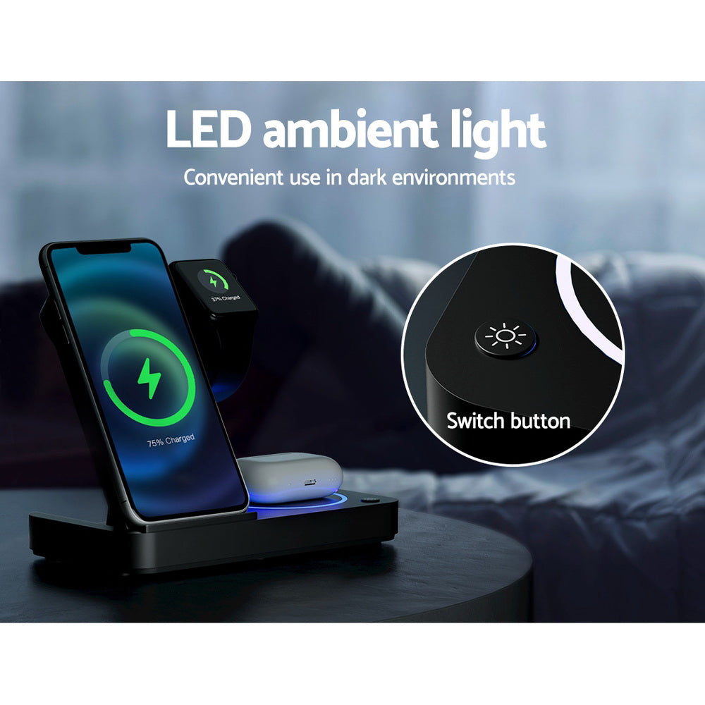 4-in-1 Wireless Bedside Charger Station - Black