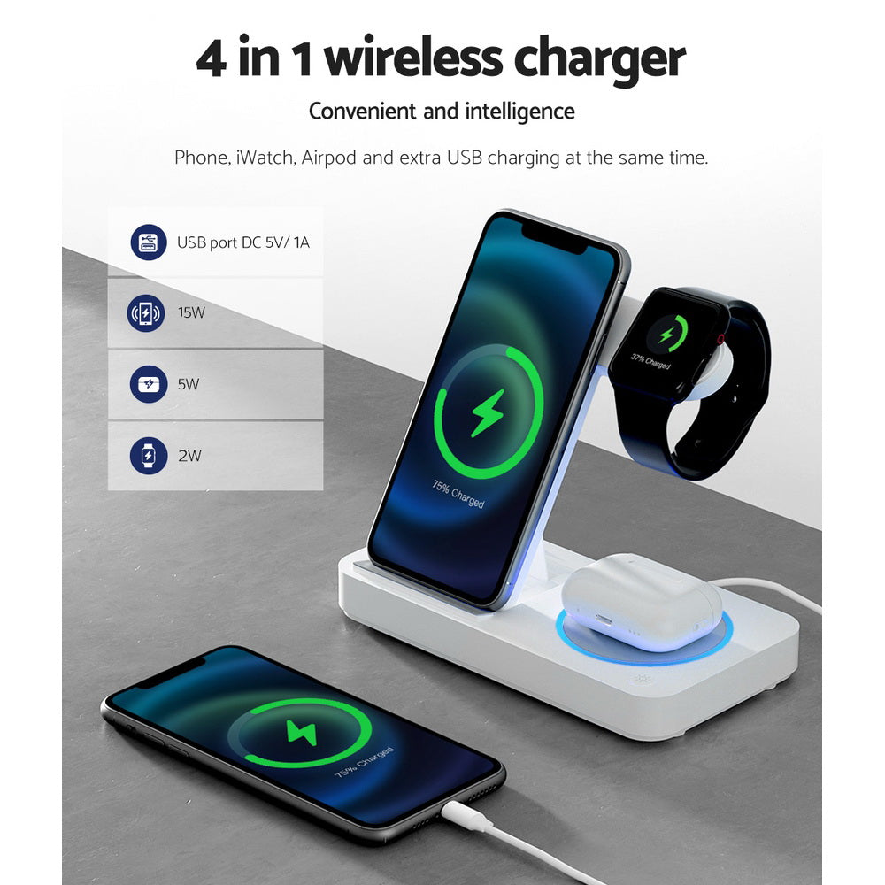 4-in-1 Wireless Bedside Charger Station - White