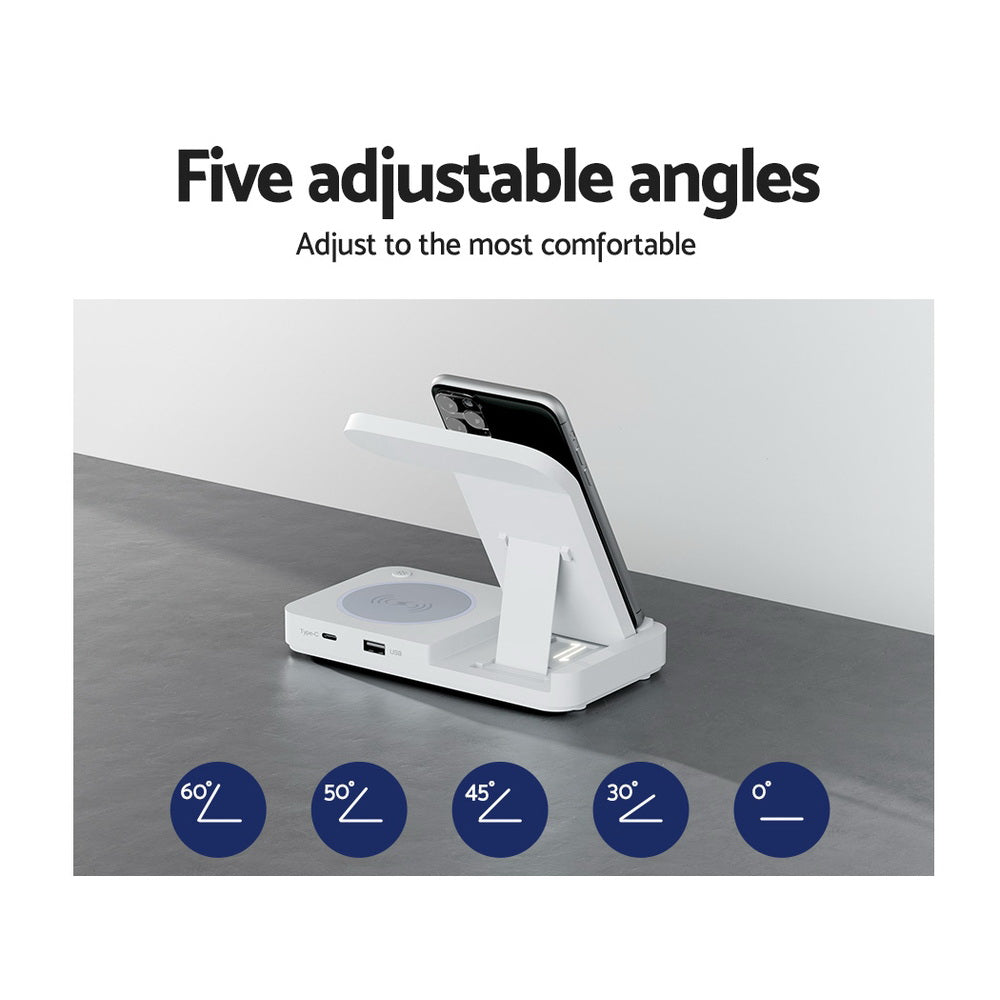 4-in-1 Wireless Bedside Charger Station - White