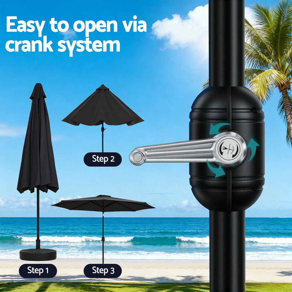 Outdoor Umbrella 2.9m Market Umbrella with Base String Light Black