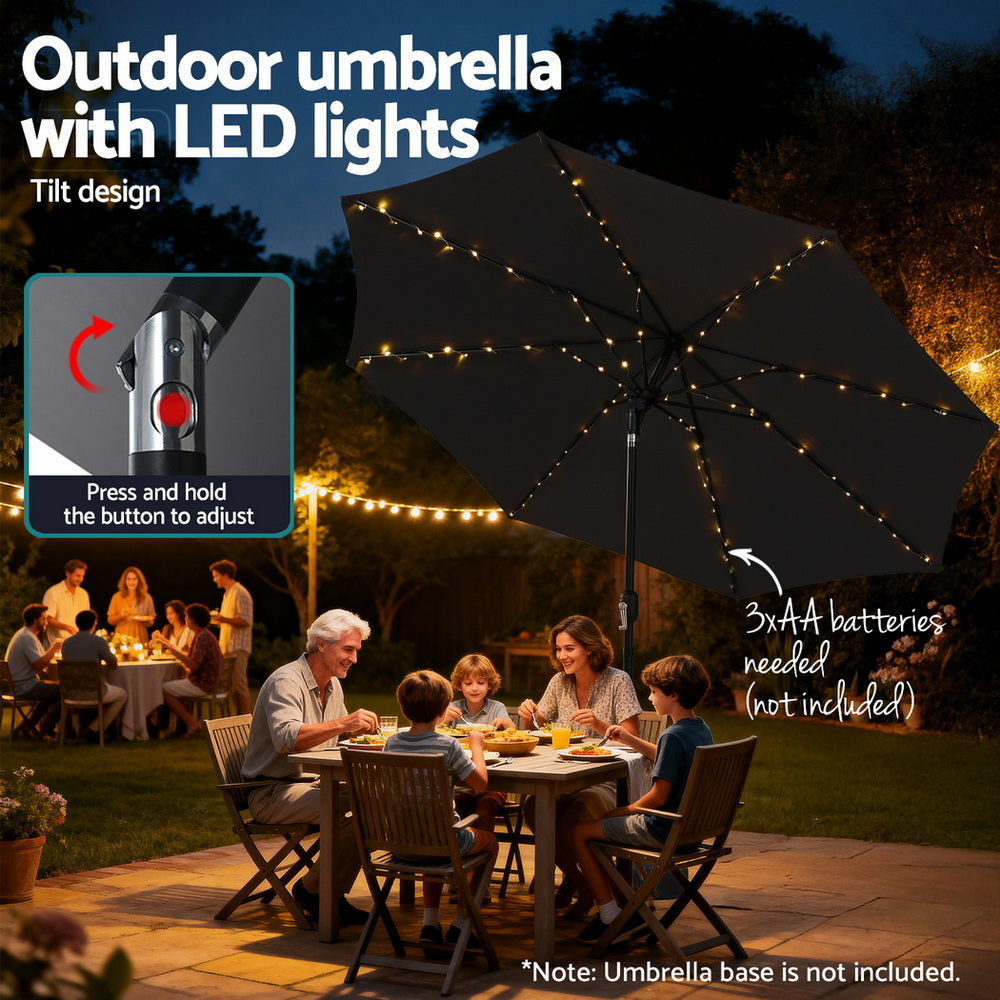 Outdoor Umbrella 2.9m Market Umbrella with String Light Tilt Black
