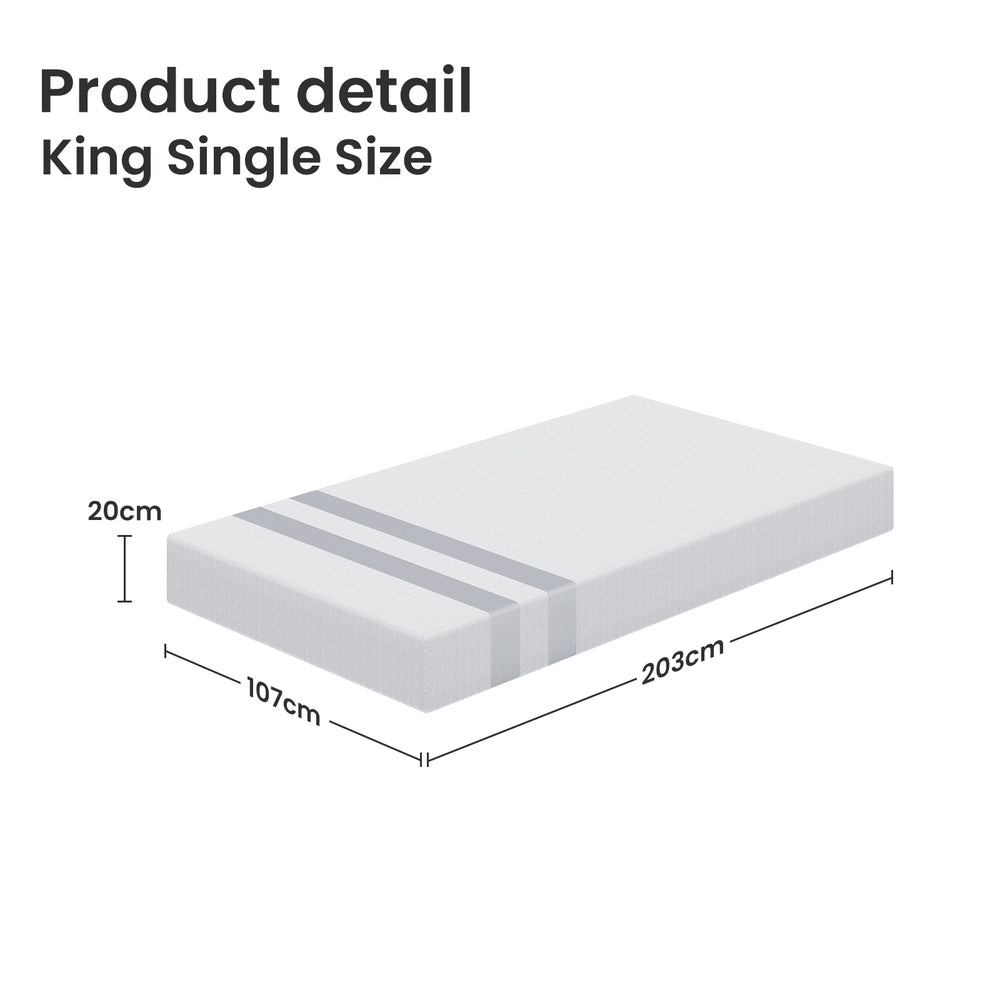 King Single Memory Foam Mattress 20cm Cooling Gel Foam Mattress in a Box Medium Soft Feel