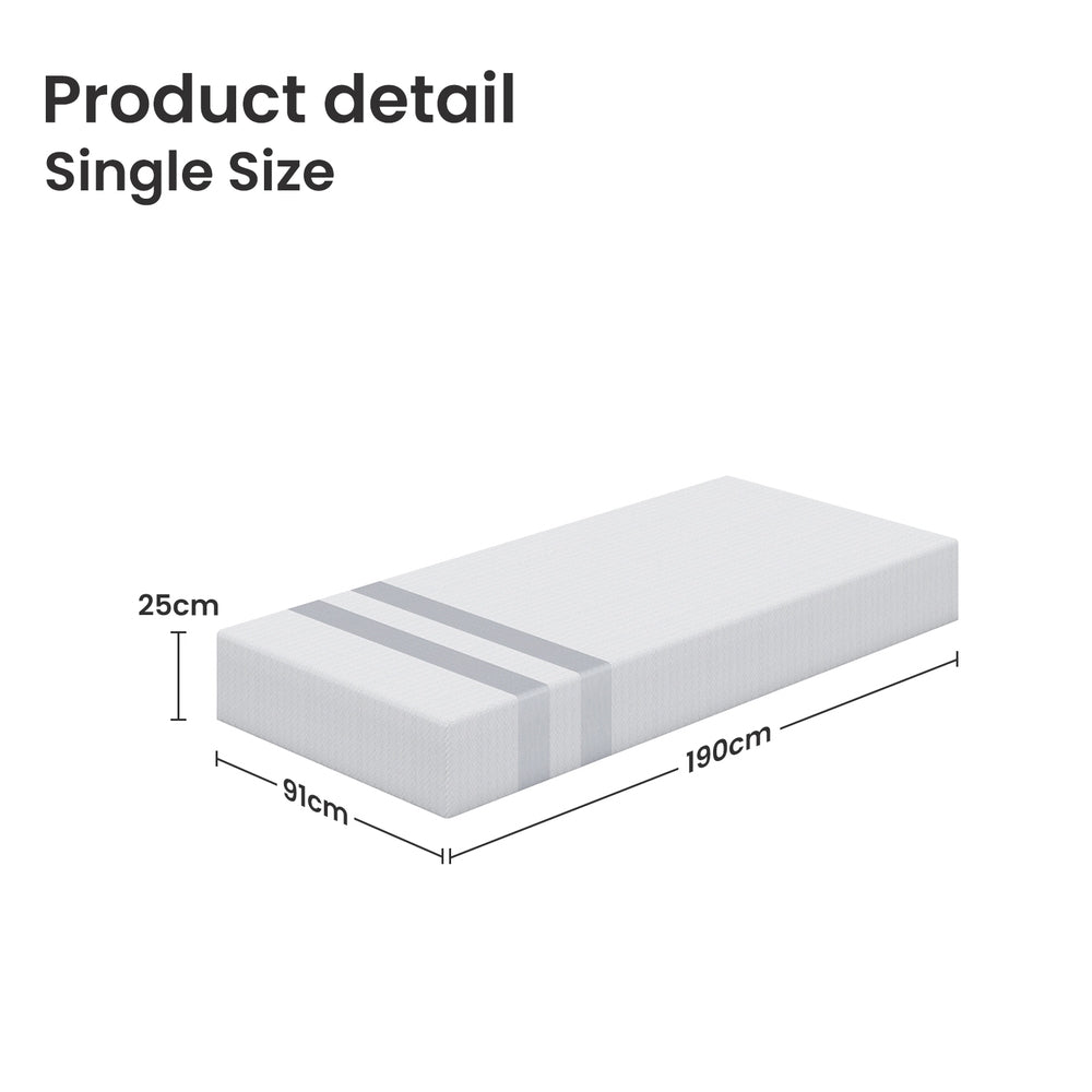 Single Memory Foam Mattress 25cm Cooling Gel Foam Mattress in a Box Medium Feel