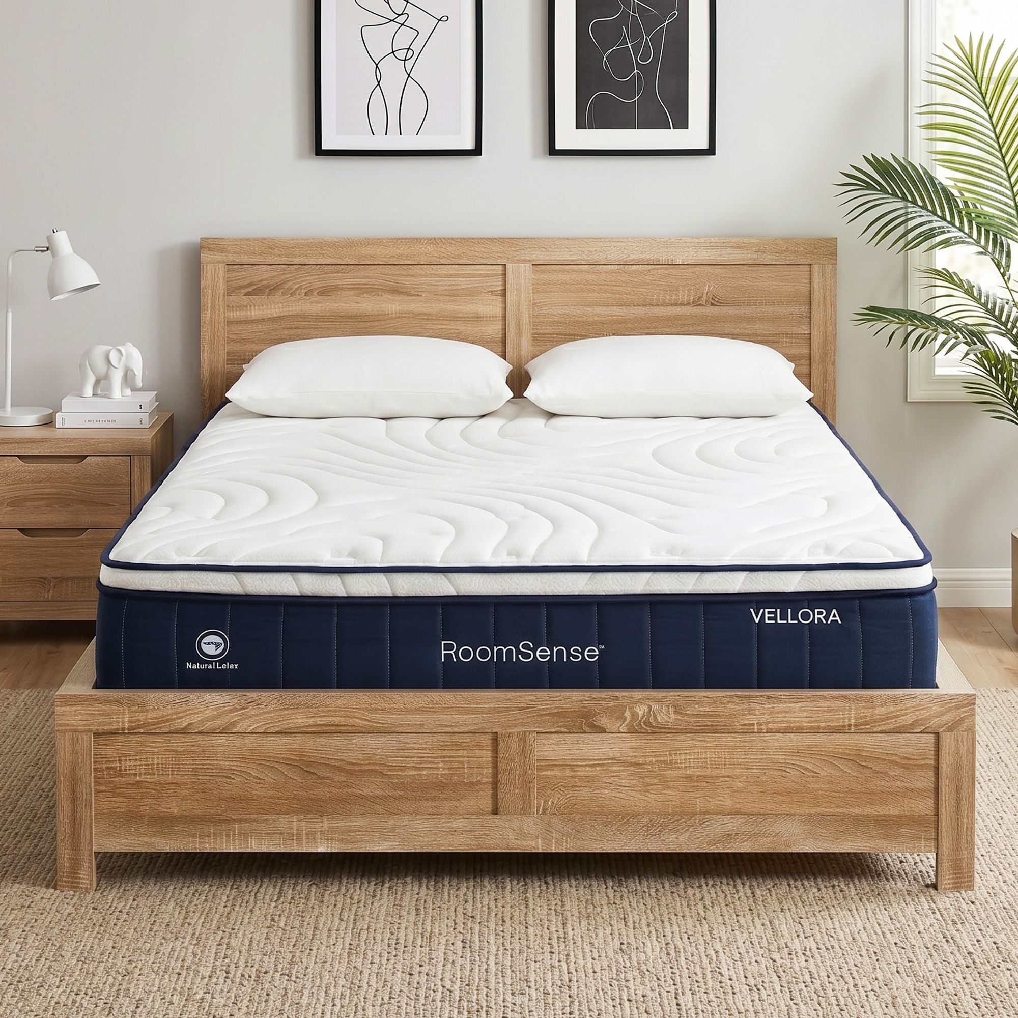 Queen 30cm Medium Firm Latex Mattress and Pine Bed Frame Bundle - Oatmeal