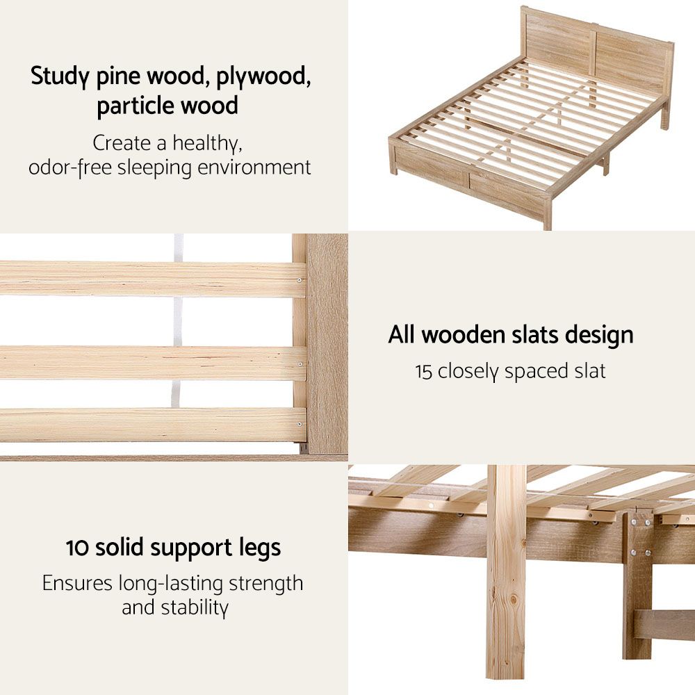 Queen 30cm Medium Firm Latex Mattress and Pine Bed Frame Bundle - Oatmeal