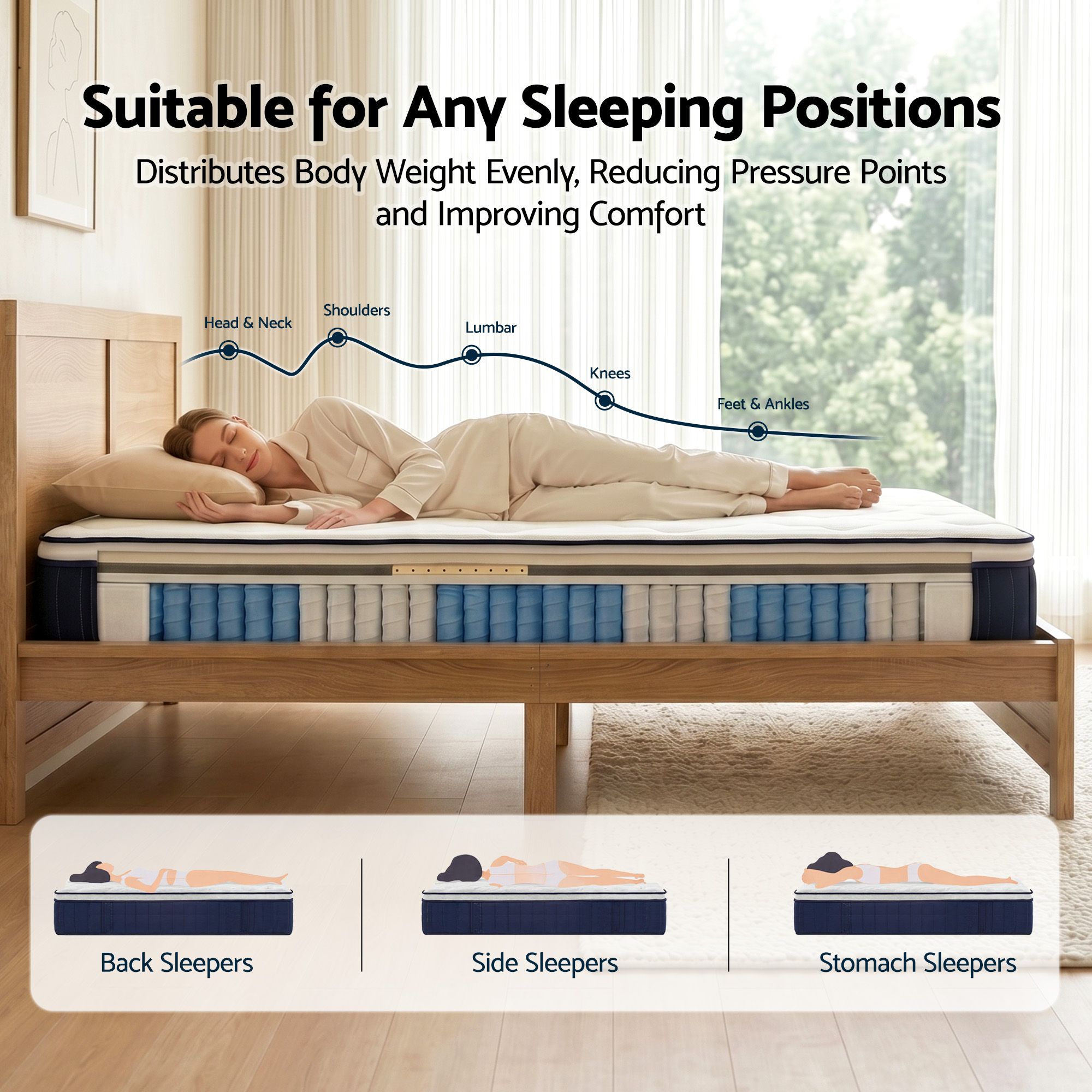 Queen 30cm Medium Firm Latex Mattress and Pine Bed Frame Bundle - Oatmeal