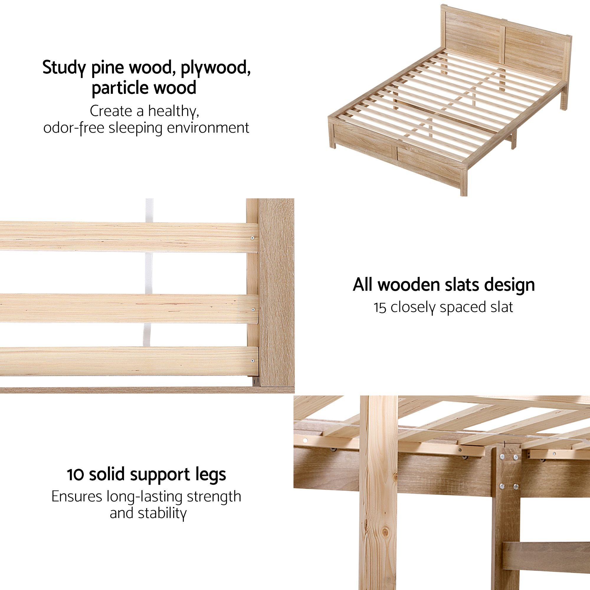 Queen 26cm Firm Orthopedic Mattress and Oatmeal Wooden Bed Frame Bundle