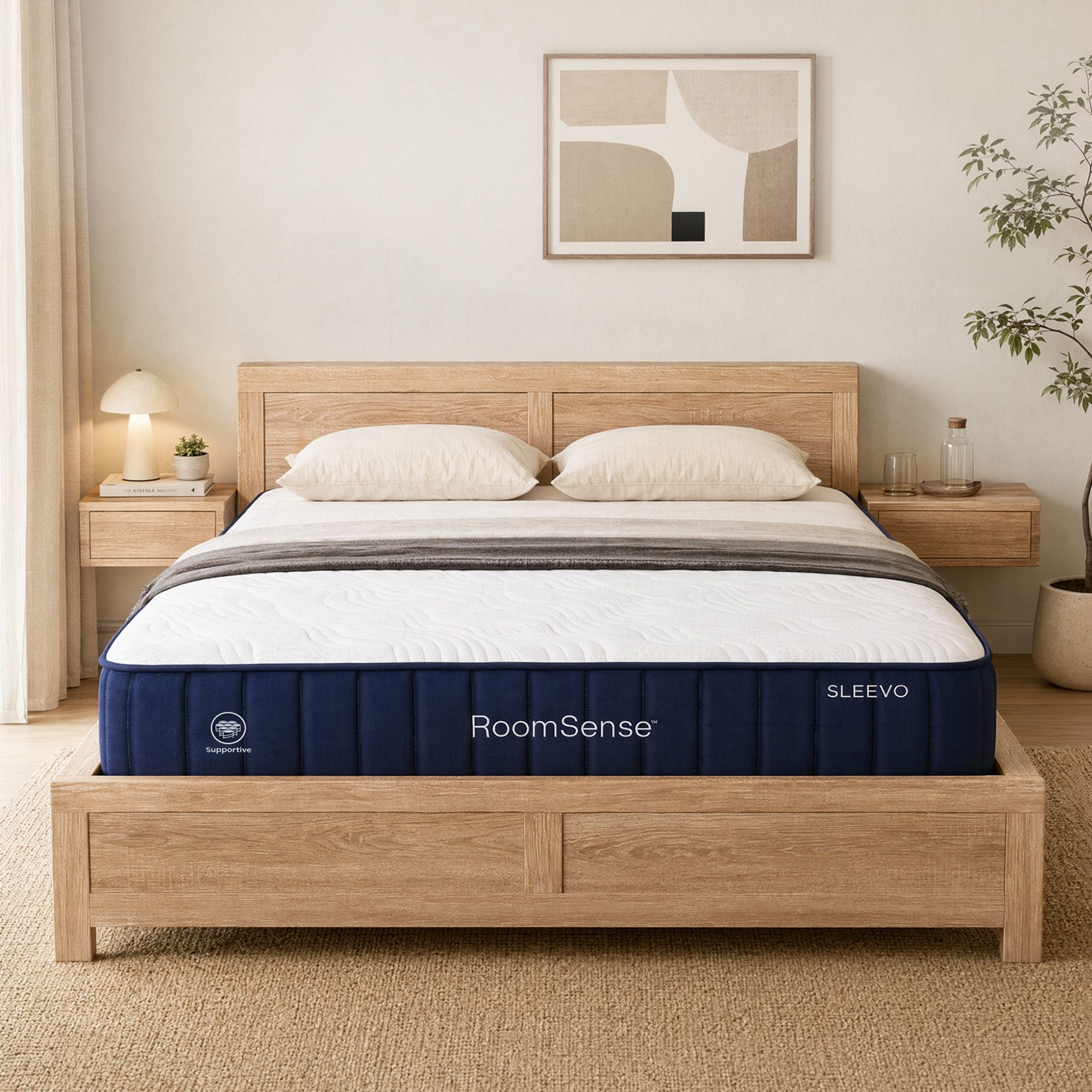 Queen 26cm Firm Orthopedic Mattress and Oatmeal Wooden Bed Frame Bundle