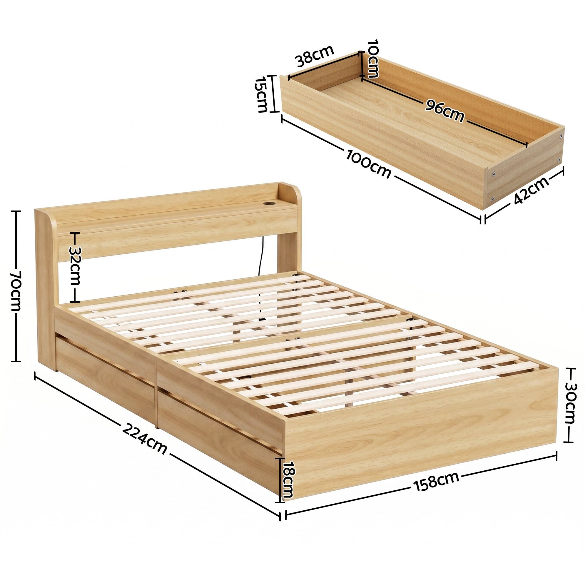 Queen 26cm Firm Mattress and Storage Bed Frame Bundle