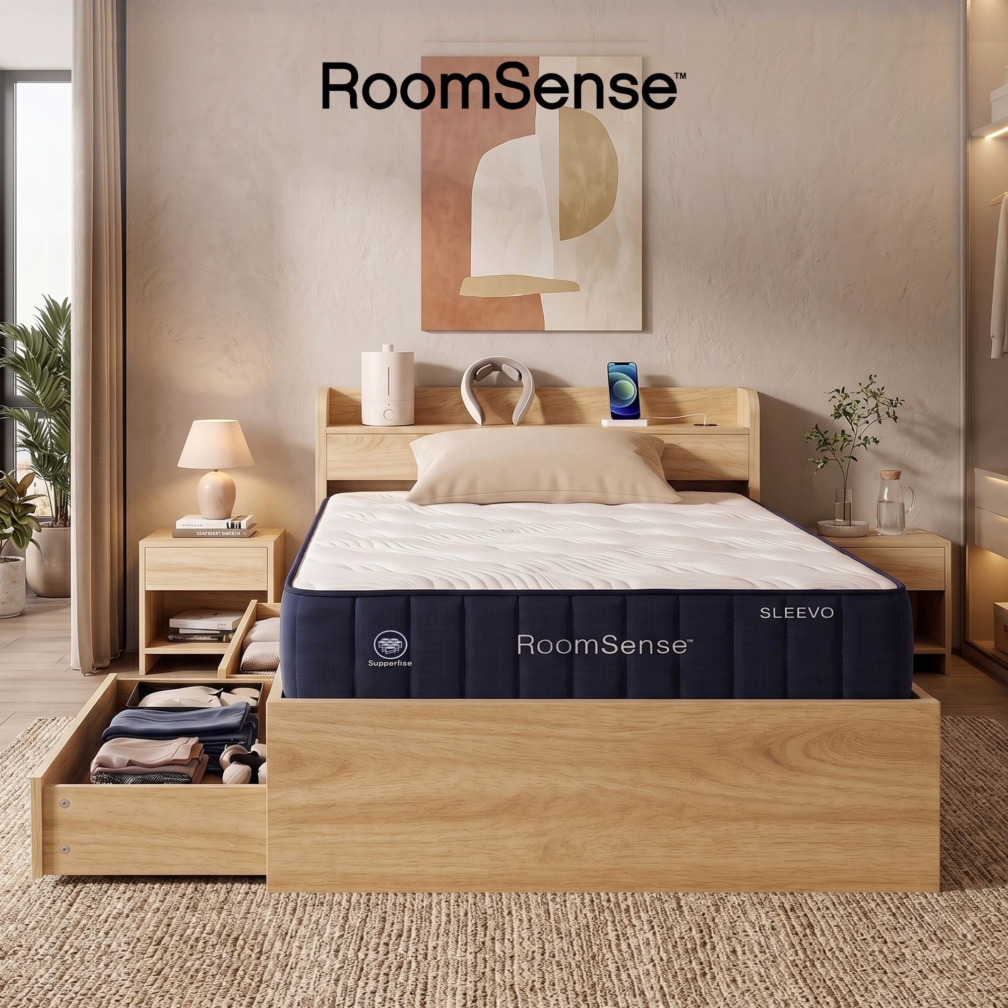 Single 26cm Firm Mattress with Storage Bed Frame - Neutral