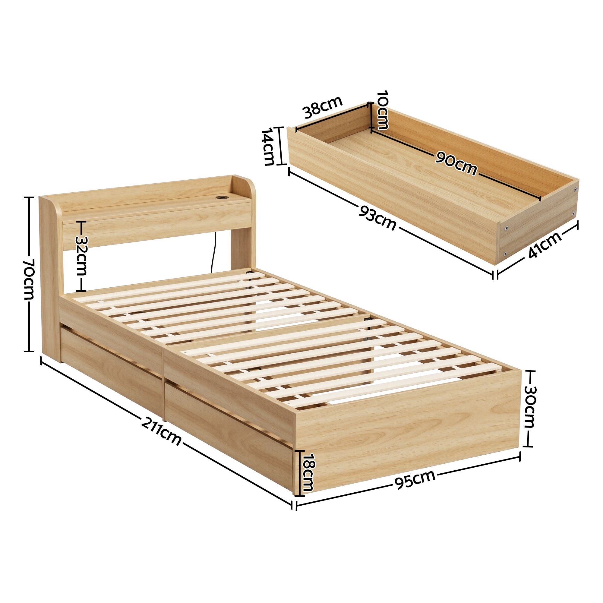 Single 26cm Firm Mattress with Storage Bed Frame - Neutral