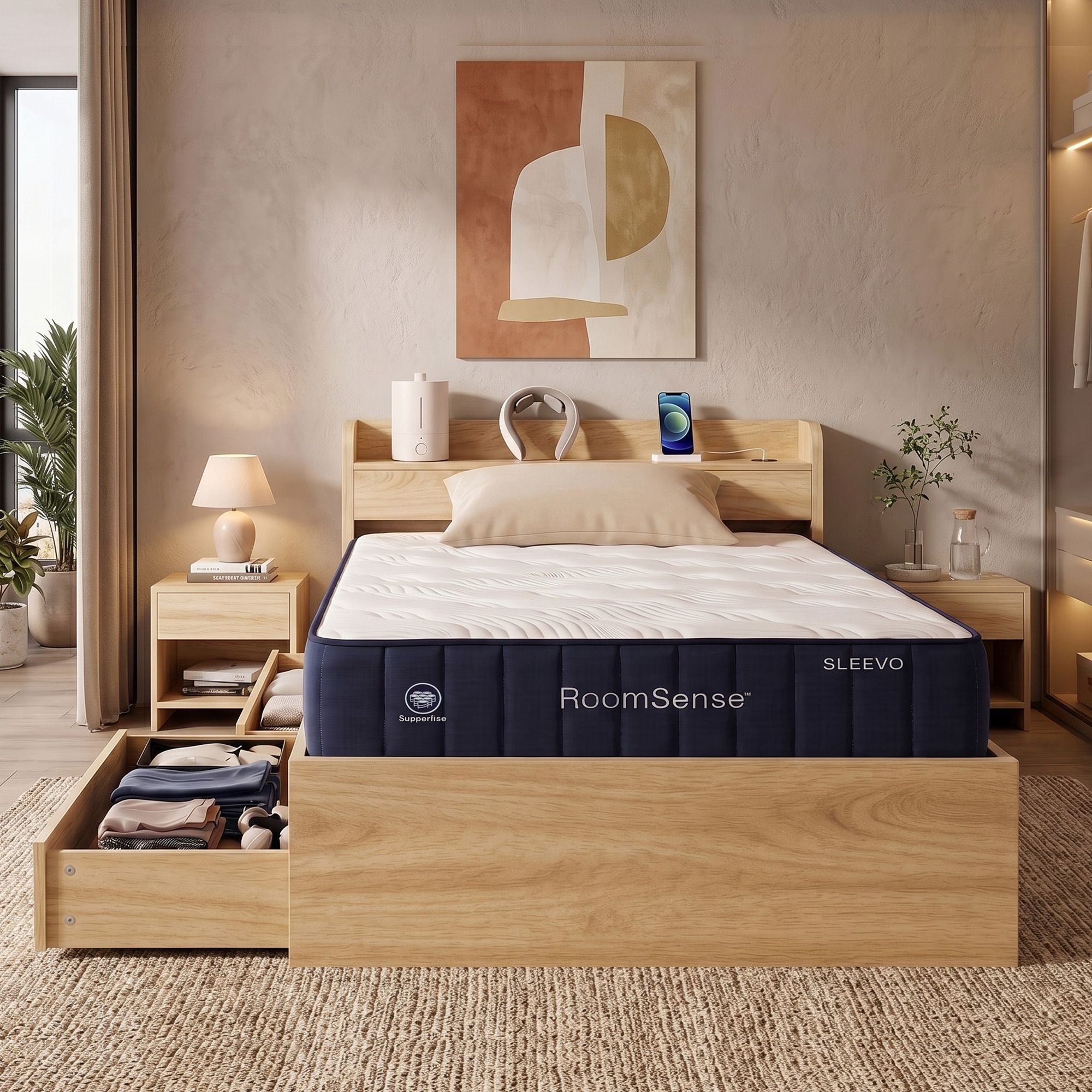 Single 26cm Firm Mattress with Storage Bed Frame - Neutral