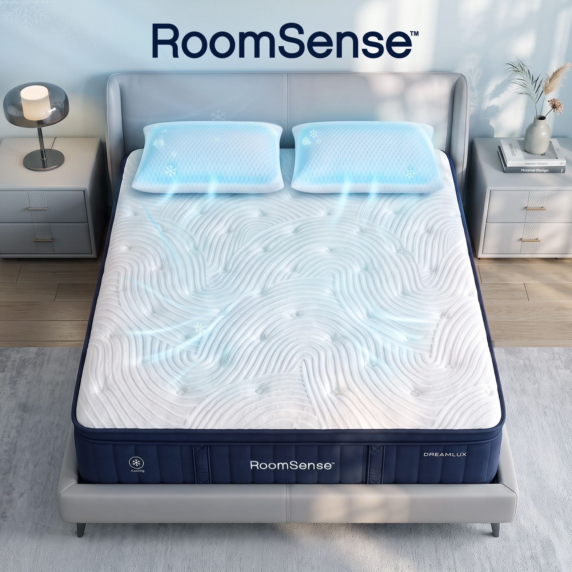 Queen 34cm Medium Soft Gel Mattress Bundle with 2 Cooling Pillows - Blue