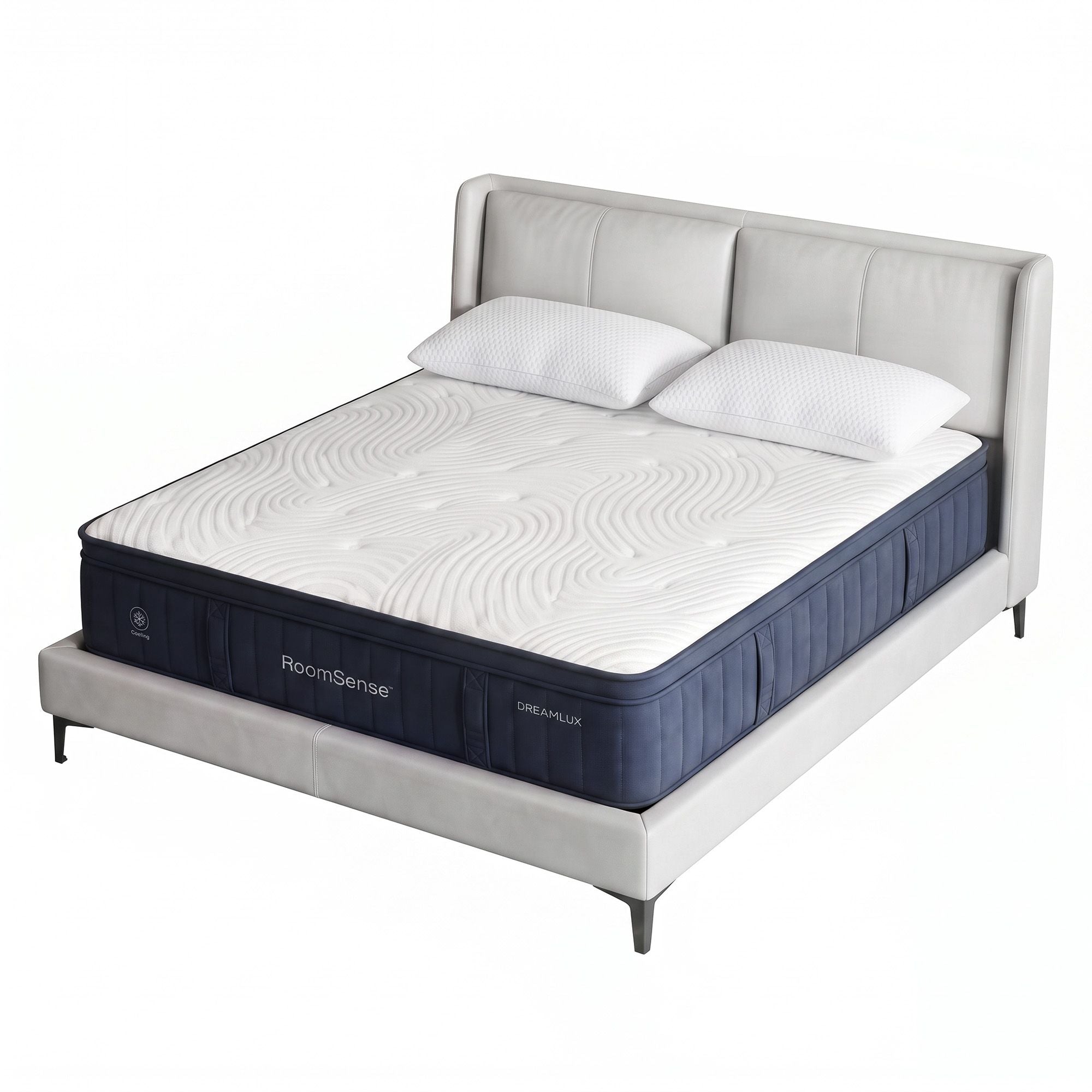 Queen 34cm Medium Soft Gel Mattress Bundle with 2 Cooling Pillows - Blue