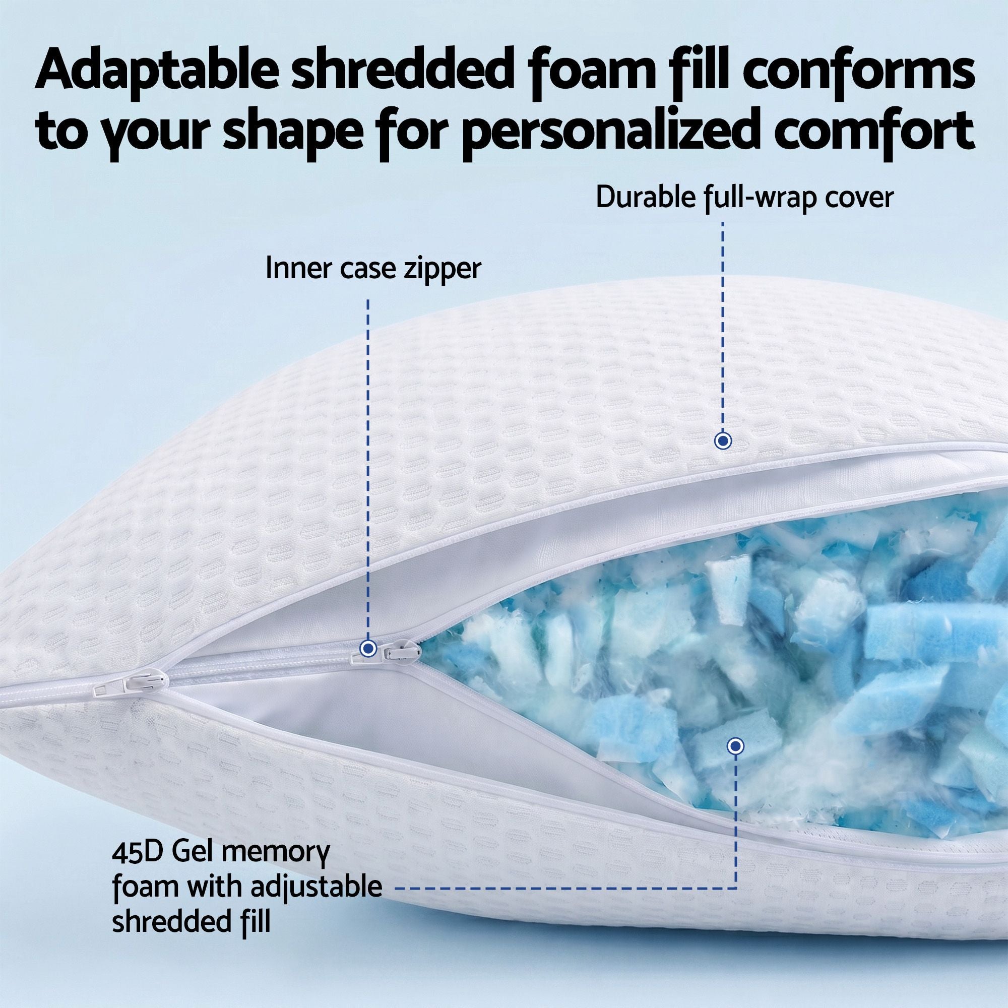 Queen 34cm Medium Soft Gel Mattress Bundle with 2 Cooling Pillows - Blue