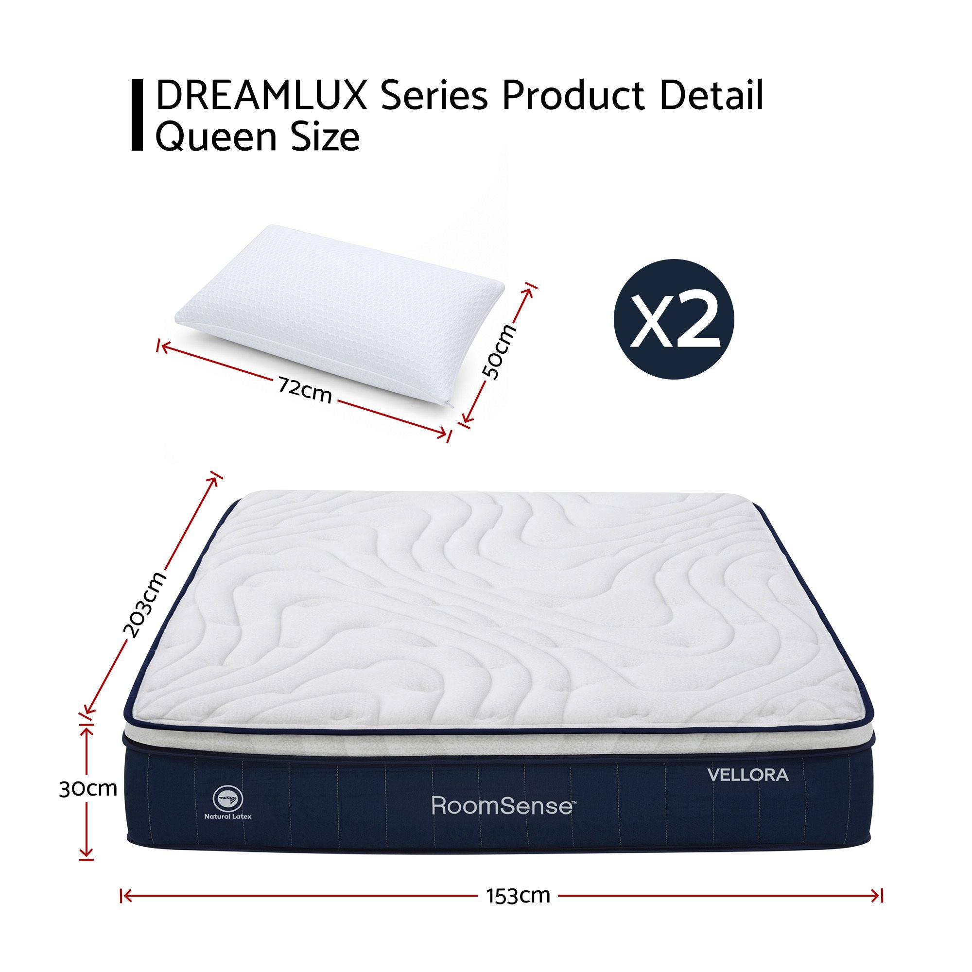 Queen 30cm Medium Firm Latex Mattress with 2 Gel Cooling Pillows
