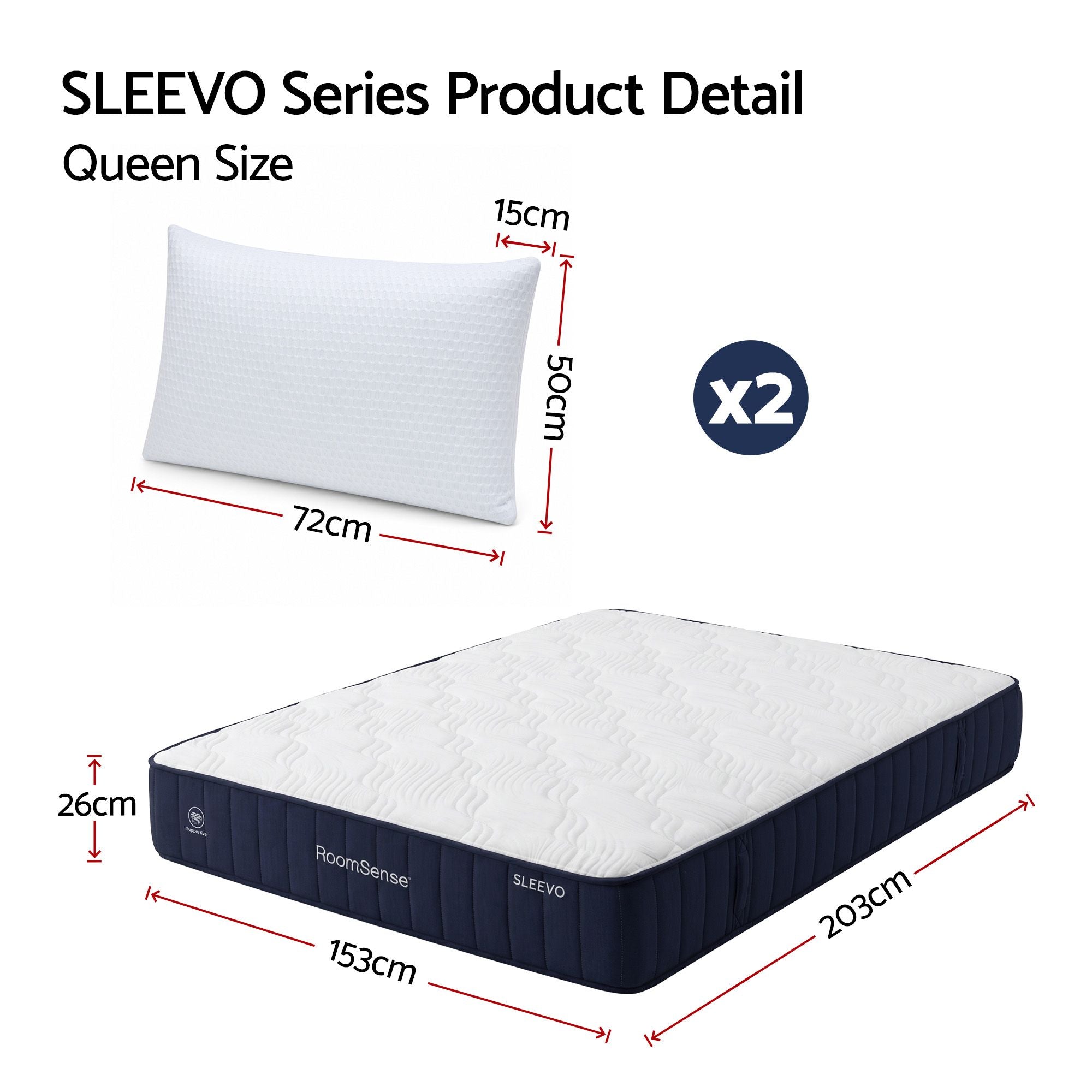 Queen 30cm Medium Firm Latex Mattress Bundle with 2 Cooling Pillows - White