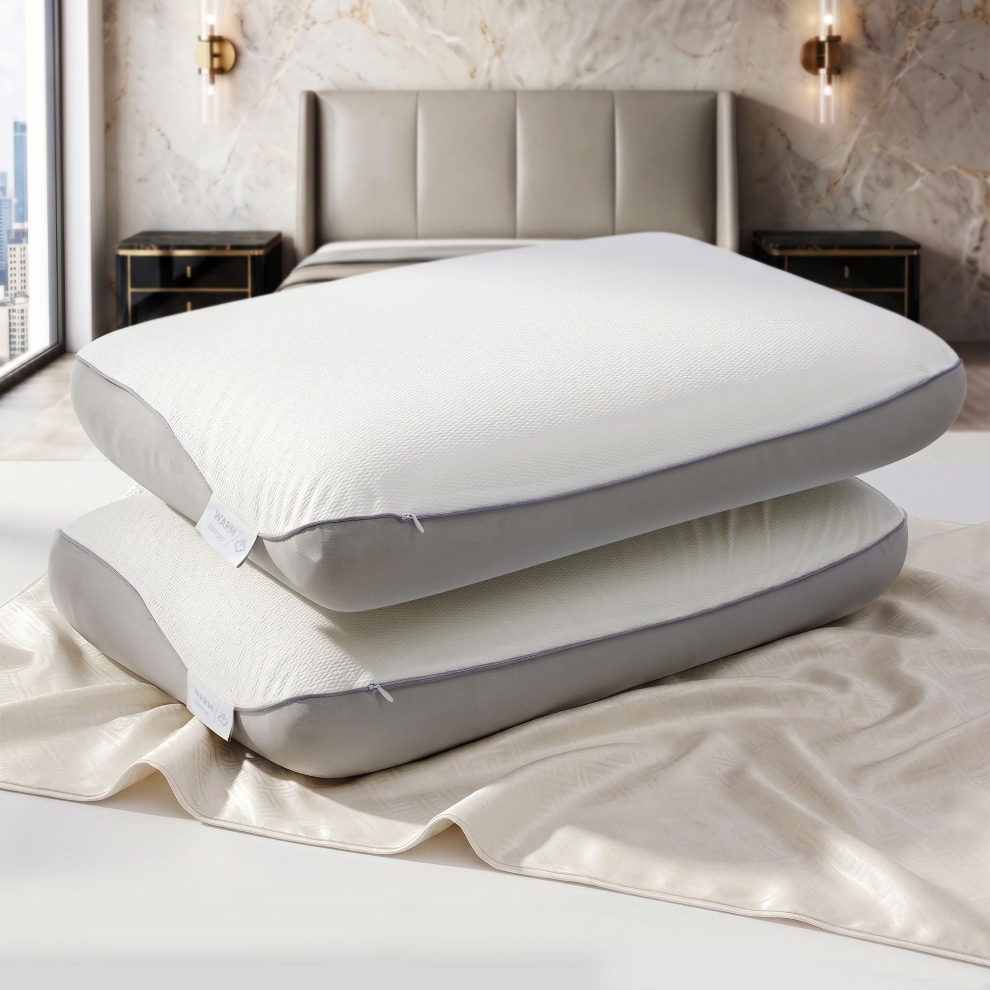Reversible Dual-Sided Memory Foam Pillow, Ice-Cooling & Warm Fabric Sides, 55D Ultra-High Density Ergonomic Contour Pillow for Neck Pain Relief, Back & Side Sleepers