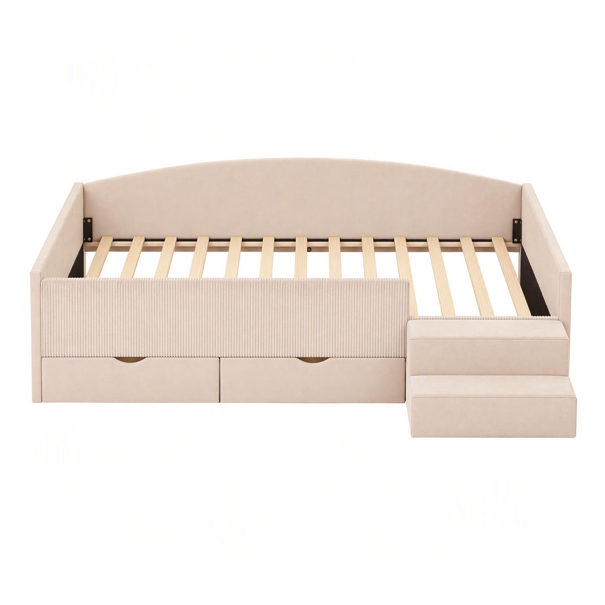 King Single Upholstered Daybed with Stairs and Storage Drawers - Beige