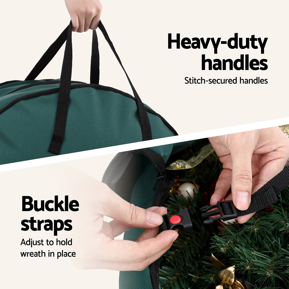 Christmas Garland Wreath Storage Bag 2-Tier Ornaments Holder 60cm with heavy-duty handles and adjustable buckle straps for secure storage