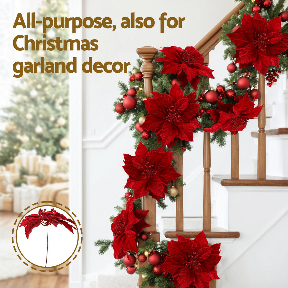 14Pcs Christmas Tree Flowers Set Xmas Garland Wreath Ornaments Red