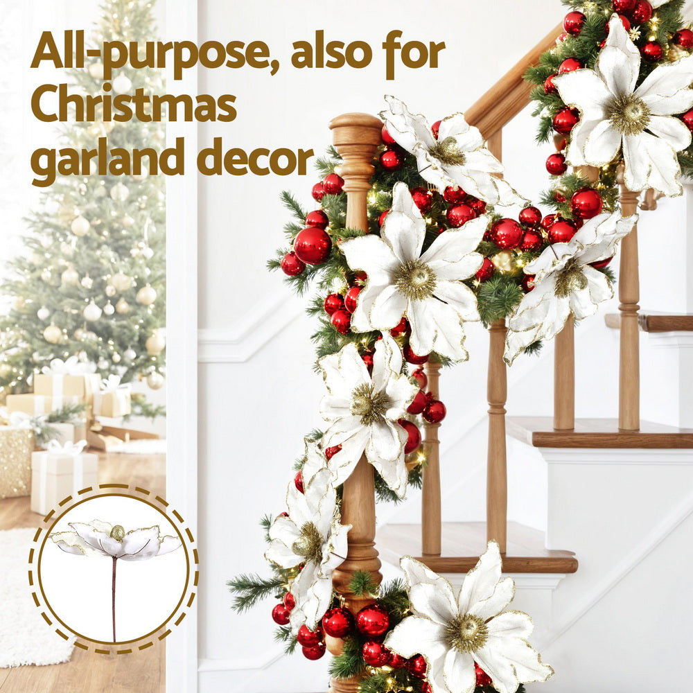 14Pcs Christmas Tree Flower Set Xmas Garland Wreath Magnolia White