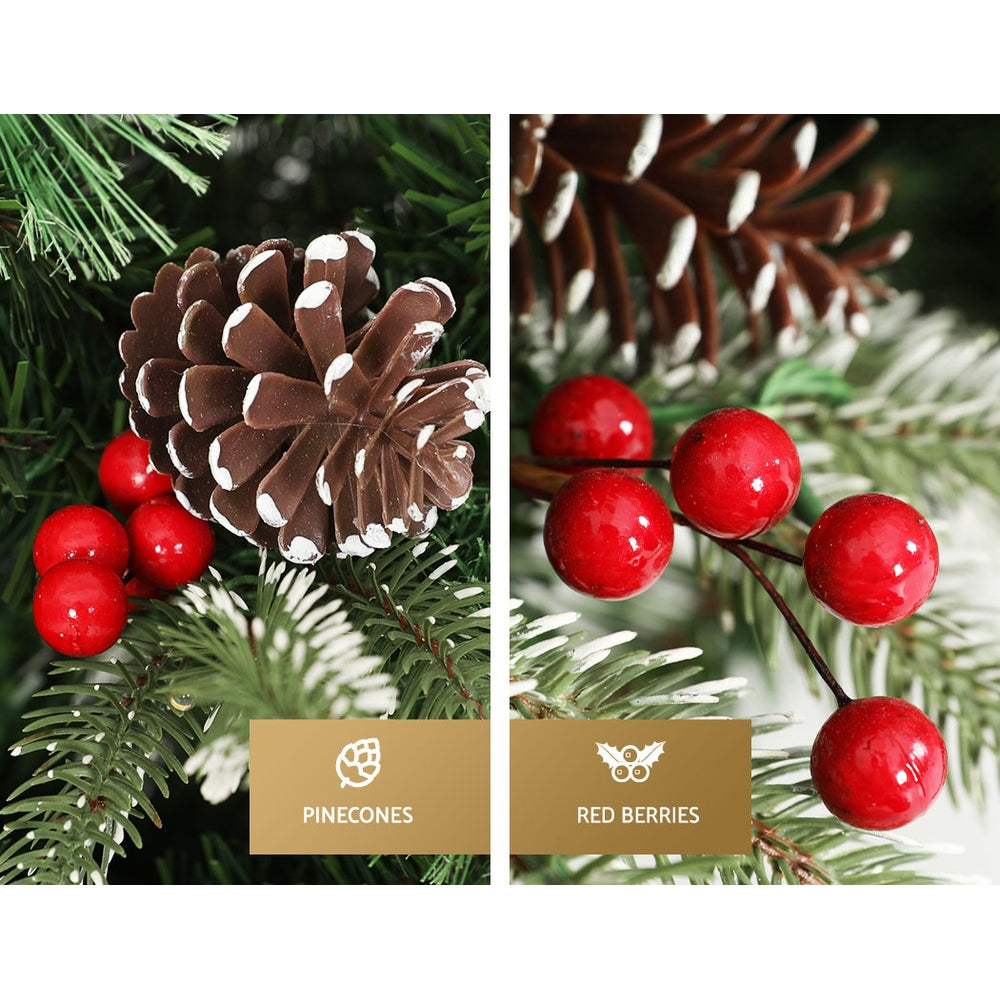 7FT / 2.1M Christmas Tree – 1360 Tips – Pre-lit 450 Warm White LED Lights with Pine Cones & Red Berries