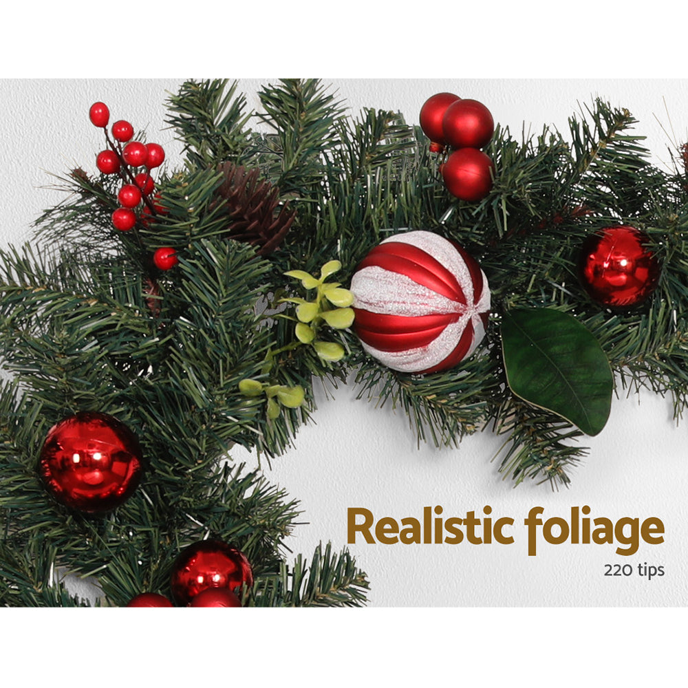 2.7m Christmas Garland with Decorations Xmas Wedding Party featuring realistic foliage, red berries, pinecones, and festive ornaments