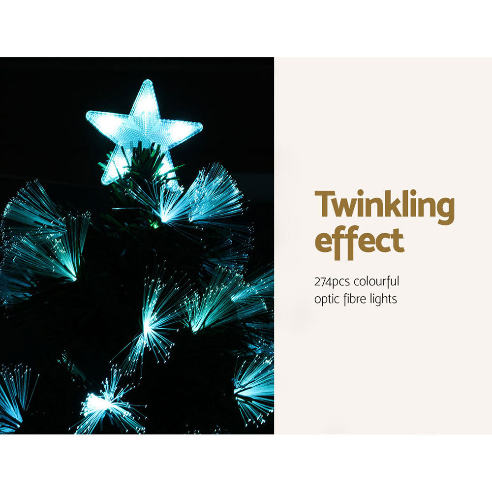 7FT / 2.1M Fibre Optic Christmas Tree – 270 Tips – Pre-lit 274 Multi-Colour LED Fibre Optic Lights + Star Topper