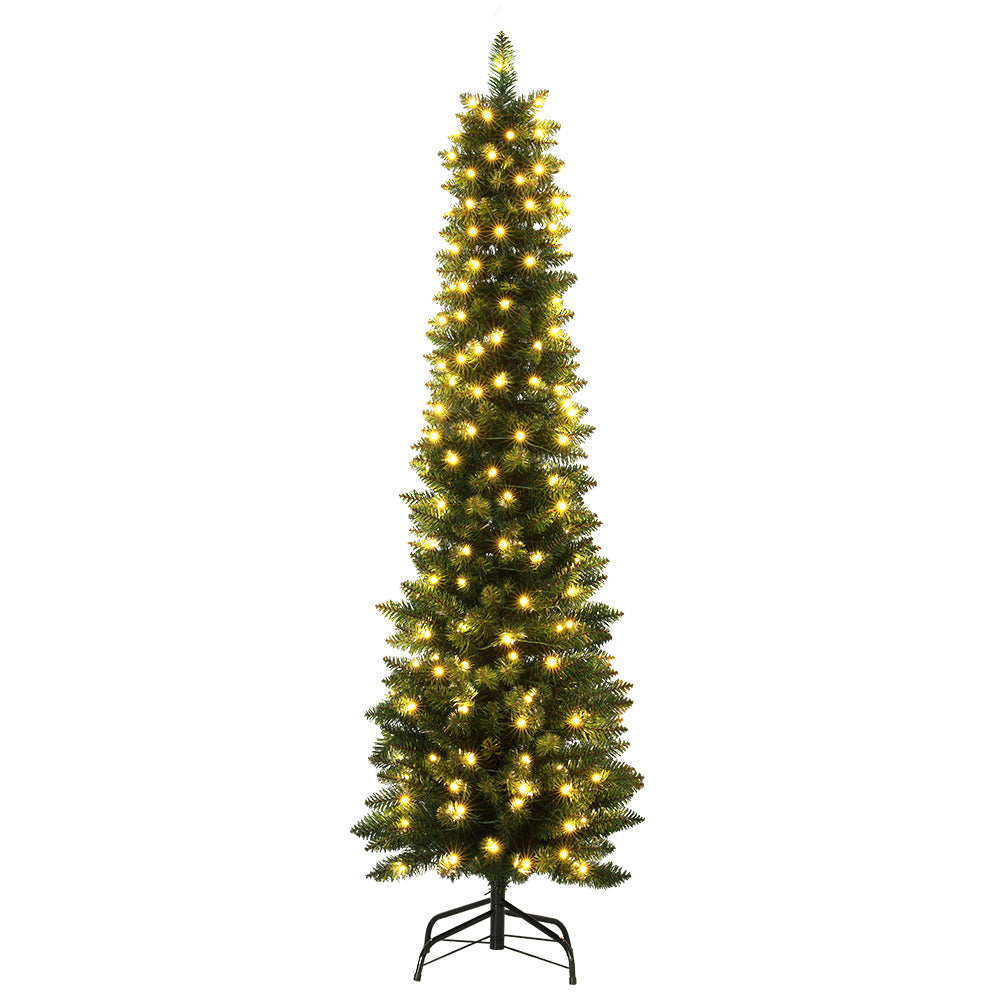 6FT / 1.8M Slim Christmas Tree – 300 Tips – Pre-lit 200 Warm White LED Lights