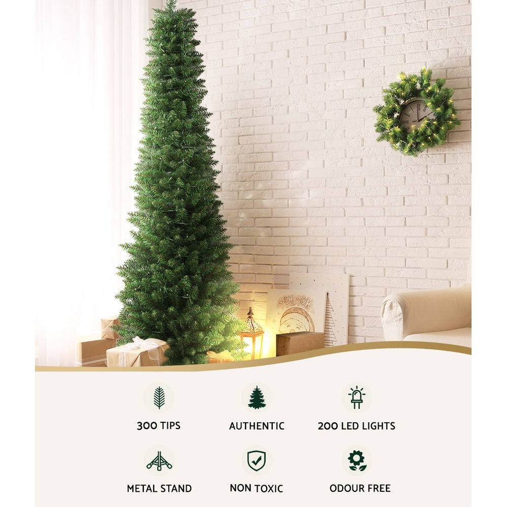 6FT / 1.8M Slim Christmas Tree – 300 Tips – Pre-lit 200 Warm White LED Lights