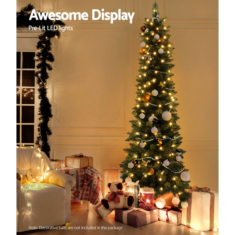 6FT / 1.8M Slim Christmas Tree – 300 Tips – Pre-lit 200 Warm White LED Lights