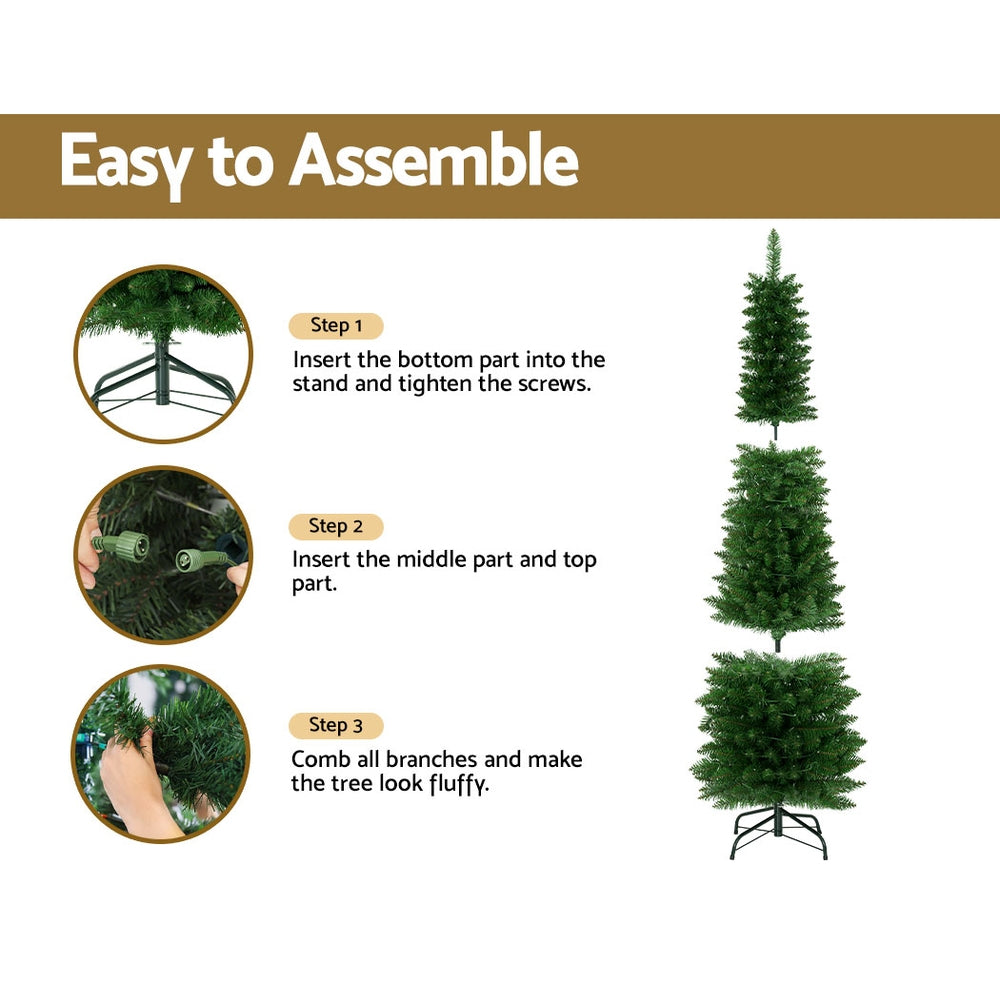 6FT / 1.8M Slim Christmas Tree – 300 Tips – Pre-lit 200 Warm White LED Lights