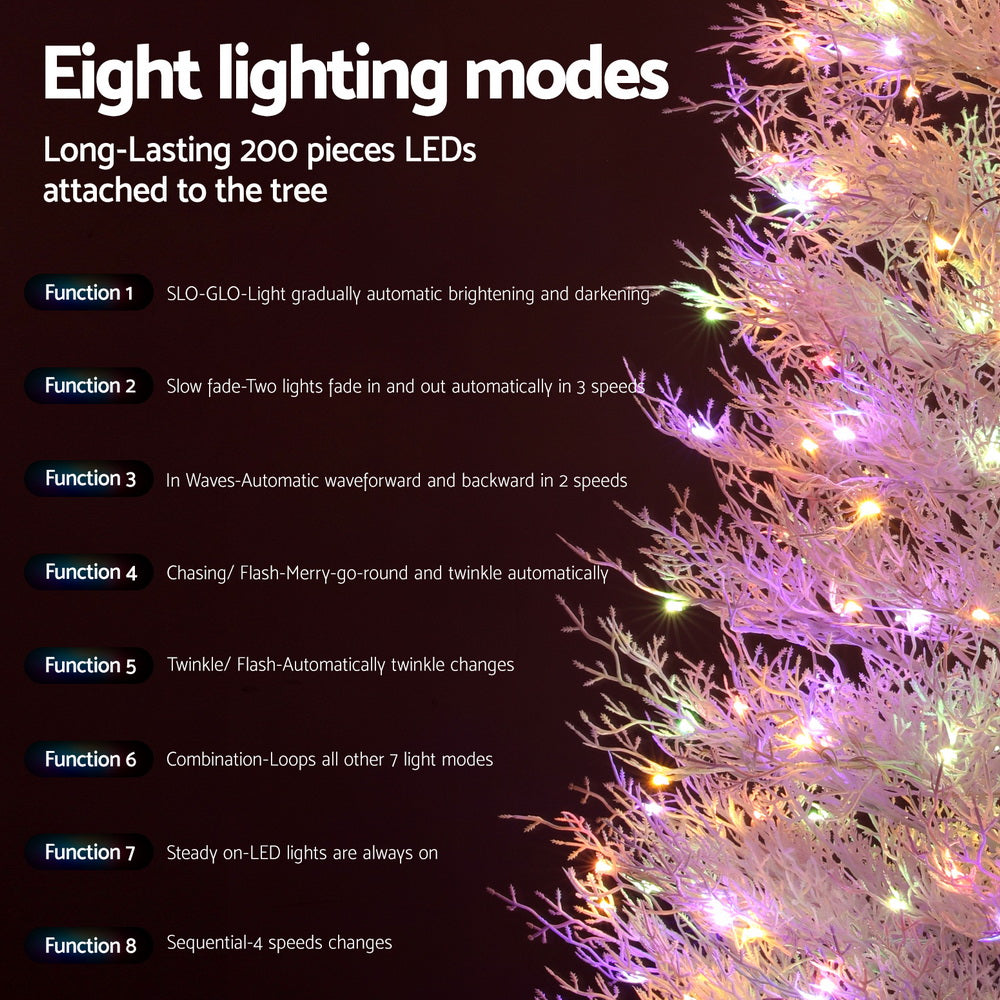 6FT / 1.8M Christmas Tree – Sparse White – 622 Tips – Pre-lit 200 Multi-Colour LED Lights