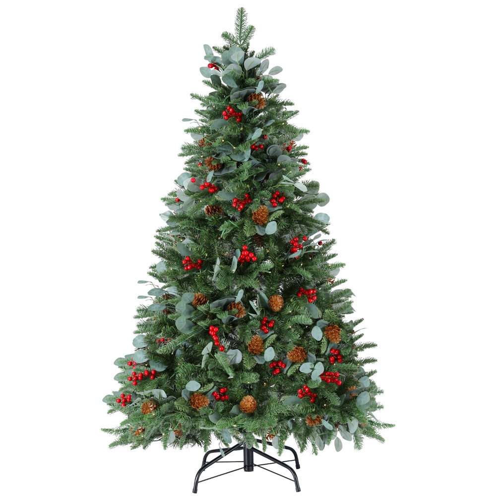 5FT / 1.5M Christmas Tree – Green with Pine Cones & Red Berries – 355 Tips – Pre-lit 160 Warm White LED Lights